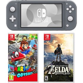 Resim Nintendo Switch Lite Konsol Gri + Nintendo Super Mario Odyssey + The Legend Of Zelda Breath Of The Wild Switch Oyun 