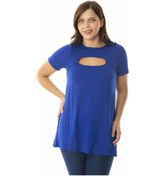 Resim Kadın Büyük Beden Saks Göğüs Detaylı Bluz 65n36925-saks Saks 