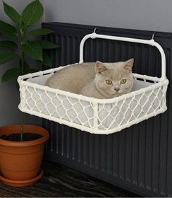 Resim Tasaryum Kedi Köpek Kalorifer Yatağı, Puf Minderli Hamak, Kedi Radyatör Yatağı Beyaz 