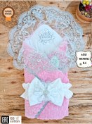 Resim Tomuycuk Kışlık Bebek Dış Kundak Battaniyesi Dantelli Pembe Bebek Kundağı Unisex Hastane Çıkışı Mevlütlük 