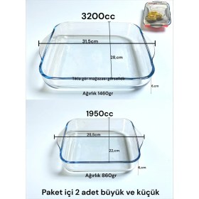 Resim Paşabahçe 2li Borcam Tepsi Set Büyük Küçük Kare Borcam Mikrodalga Fırın Yemek Kek Pişirme Kabı Ikili Bor Cam 