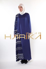 Resim Akşam Yıldızı Desenli Kraliyet Mavisi İşlemeli Ferace(Elbise hariç) - 4XL / Navy 