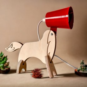Resim Genel Markalar Ahşap Masa Lambası, Köpek, Çocuk Odası Aydınlatma, Dekoratif Masa Aydınlatma 