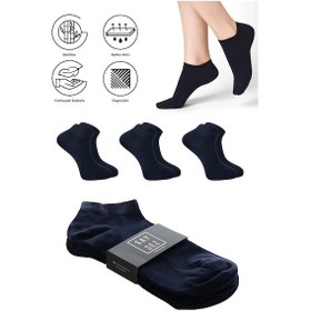 Resim Saysez Bambu Erkek Patik Düz Lacivert Renk Çorap Dikişsiz Premium 3'lü Paket Lacivert 