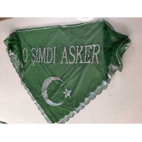 Resim Aker Hediyelik O Şimdi Asker Yazılı Pullu Yeşil Kına Örtüsü 
