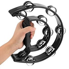 Resim Midex TF-26BK Çift Sıra 10 Zilli Siyah Tef Tamburin (El Kavrama Aksamlı) 