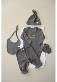 Resim Mom Nakışlı 5li Uzun Kollu Yenidoğan Set Gri 