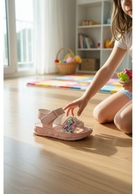 Resim Enoch Boncuk İşlemeli Taşlı Kız Çocuk Sandalet Pembe 