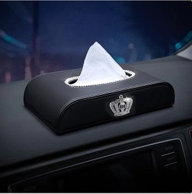 Resim Dashanshop Luxury Siyah Pu Deri Araç Mendil Kutusu Parlak Taç Emblemli Dashboard Depolama Organizer 