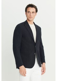 Resim Erkek Sıyah %100 Pamuk Slim Fit Dar Kesim Mono Yaka Torba Cepli Blazer Ceket Siyah 