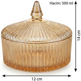 Resim Bal Rengi Büyük Boy Çizgi Desen Kapaklı Çerezlik Şekerlik - 12x14 Cm 