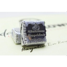 Resim Dark Brown Nikahımıza Hoşgeldiniz Çikolatası Gümüş Sargılı Dolgulu 48 Adet 