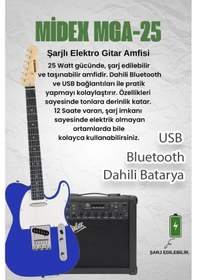 Resim Midex Tlx-50bl-25amp Tele Kasa Maple Klavye 2 Single-coil 25w Amfili Elektro Gitar 