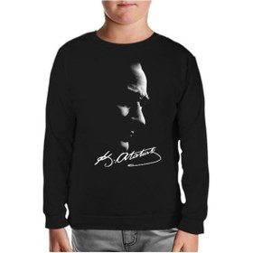 Resim Atatürk - Atatürk Imza Siyah Çocuk Sweatshirt 