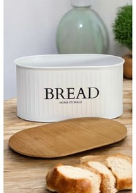 Resim Ahşap Kapaklı Metal Ekmeklik Beyaz Modern Tasarım Beyaz 