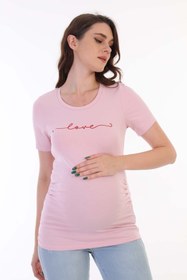 Resim MEGHAN L.A Pembe Hamile Pamuklu Esnek Kumaş T-shirt 