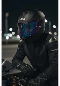 Resim Gıvı 50.x Mat Siyah 1 Renkli 1 Şeffaf Vizörlü Motosiklet Kask İridyum Vizör + Şeffaf 