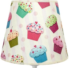 Resim Şenay Aydınlatma Çocuk Odası Silindir Kumaş Abajur-Pembe Cupcake 