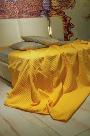Resim Premium%100 Pamuk Çift Kişilik Yazlık Pike, Yatak Örtüsü, Terletmez Kumaş(SARI RENK)(240X200CM) 