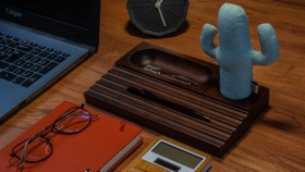 Resim KAYIGO Woody Koyu Kahverengi Üçlü Ofis Seti - Mavi Kaktüs 