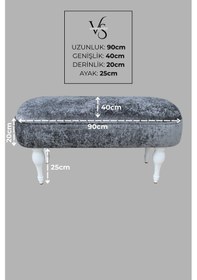 Resim Dikdörtgen Puf Callısto İthal Kadife Kumaş Beyaz Ahşap Ayaklı Modern Tasarım Koyu Gri 