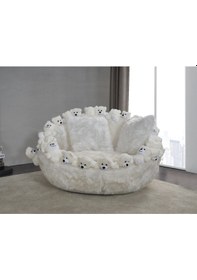 Resim Most Teddy Kids Pro Ayıcıklı Beyaz Peluş Kumaş Döner Berjer Evin Beyaz 