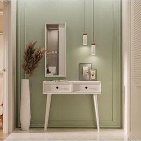 Resim 6020 LUNA (AHŞAP AYAKLI) MDF PROFİL ÇERÇEVELİ 2 ÇEKMECELİ AYNALI DRESUAR BEYAZ 