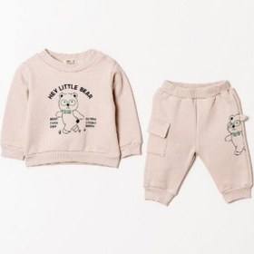 Resim Erkek Bebek 3 İplik Kalın Ayıcık Desenli Eşofman Takım-14910 Taş 