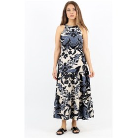 Resim Kadın Breeze Bel Lastikli Siyah Viskon Elbise Ekru - Siyah 