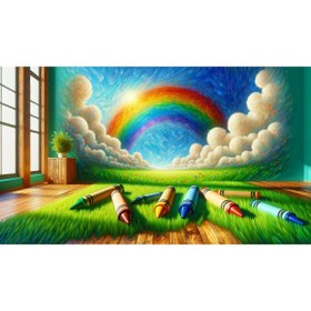 Resim Venspor Renkli Gökkuşağı ve Bulutlar: Pastel Boyalarla Sanat Dolu Arkaplan - 200x150cm Fon Duvar Örtüsü 