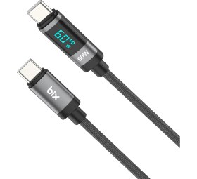 Resim Bix Type-C To Type-C 60W Örgülü LED Dijital Ekranlı Şarj ve Data Kablosu 1 Metre 