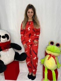 Resim CARMEN Kırmızı Geyikli Winter Yazılı Yılbaşı Polar Pijama Takımı 