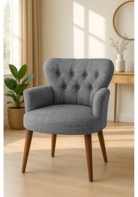 Resim Roma Berjer - Modern Tekli Koltuk - Keten Kumaş - Gri 