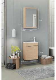 Resim Biani Fix Loft 50 Cm Banyo Dolabı,Seramik Lavabolu, Aynalı,Lavabo Dahil,Mdf,Aybe Bej 
