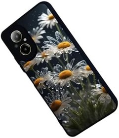 Resim Realme 12 Lite ile Uyumlu Siyah Kılıf, Çiçek Desenli, Yumuşak Silikon, Koruyucu, Şok Emici 