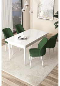 Resim Canisa Concept Arp Serisi Sabit Mutfak Masası Takımı 70x110 Beyaz Masa 4 Haki Yeşil Sandalye Masa Beyaz Sandalyeler Haki Yeşil 