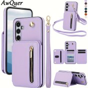 Resim AWQUER Galaxy A55 A15 A54 A14 A73 A53 A13 A72 A52 A12 A71 A51 4G 5G için Sahte Deri Çapraz Vücut Cüzdan Kılıfı, Bilek Kayışı ve Kart Yuvası ile RFID Engelleme Telefon Çantası 