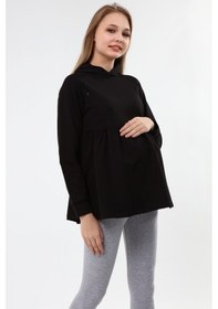 Resim Luvmabelly Myra4531 Büzgülü Fermuarlı Emzirme Sweatshirt -Siyah 