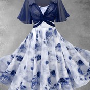Resim Elegant Court Style Kadın Elbise Seti, Çiçek Desenli Elbise ve Deniz Blazer ile, Bahar/Yaz için Vintage İki Parça Kıyafet, Çiçek Desenli Elbise|Vintage İki Parça Set|Ruffled Sleeve To 