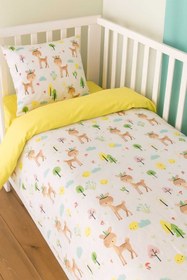 Resim Bebek Özel Pamuklu Çocuk 70x160 Beşik Yastık Çarşaf Yorgan Seti Karaca Sarı 