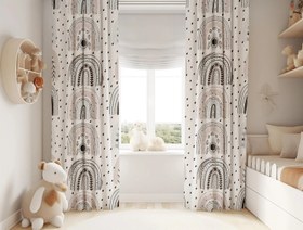 Resim Halı Vagonu HV287 Gökkuşağı Hayvanlar Desen Çocuk Odası Kadife Kumaş Fon Perde - 140x280 / Tek Kanat 