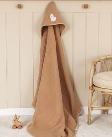 Resim Bedeca %100 Organik Pamuk 4 Katlı Müslin Kundak - Ördek Nakışlı Bebek Çocuk 90x90cm Müslin Bornoz Havlu 