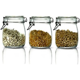 Resim 3'lü Korken Kavanoz 750 Ml Vakumlu Kilitli Cam Saklama Kavanozu Şeffaf 