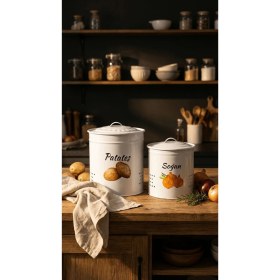 Resim Feyza Design 2 Katlı Metal Kapaklı Sebzelik Patates ve Soğan Kovası Beyaz 