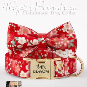 Resim Dog Collar Named flower patterned neck collar 703954 - Red Collar + Bow Tie / XL 