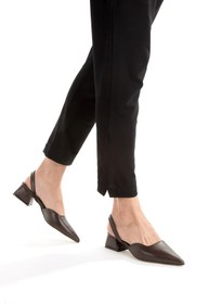 Resim Ayakkabı Podyumum "BELİZ" Kahve Cilt Arka Açık Sivri Burnu Kapalı Alçak 3 cm Kalın Ökçe Yeni Sezon 