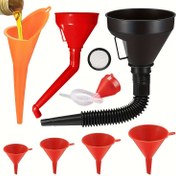 Resim 8 Parça Araba veya Motosiklet Huni Seti - Geniş Ağızlı Yakıt Hunisi - Plastik Uzun Boyunlu Esnek Dik Açılı Huni - Çıkarılabilir Nozul ve Filtreli - Su/Benzin/Suw Gazı/Motor Yağı İçin Uygun - Arabaya Özel Hediye 