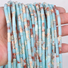 Resim 1 Sıra Doğal Shoushan Jasper Boncuklar - Mavi, Beyaz, Bej, Kahverengi, Kırmızı Mermer Desenli - Şık Silindir Boncuklar DIY Takı Yapımı, Bileklik ve Kolye İçin - Dayanıklı Doğal Taş Boncuklar (38.1cm) - Başlangıçtan Uzmanlara Uygun, Kolye Yapım Malzemeleri, Parlak Yüzeyli Mermer Desenli Boncuklar 