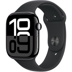 Resim Apple Watch Series 10 GPS + Cellular 42mm Jet Siyah Alüminyum Kasa + Siyah Spor Kordon - S/M 