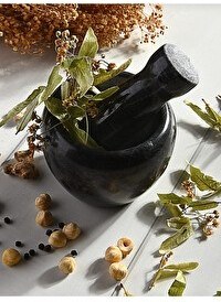 Resim Mithra Life MIT1251 Lüks Doğal Desenli Koyu Gri Mermer Oyma Havan ve Tokmak 